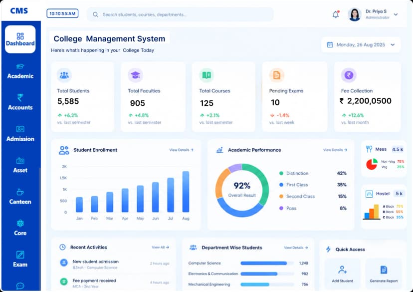 College ERP dashboard