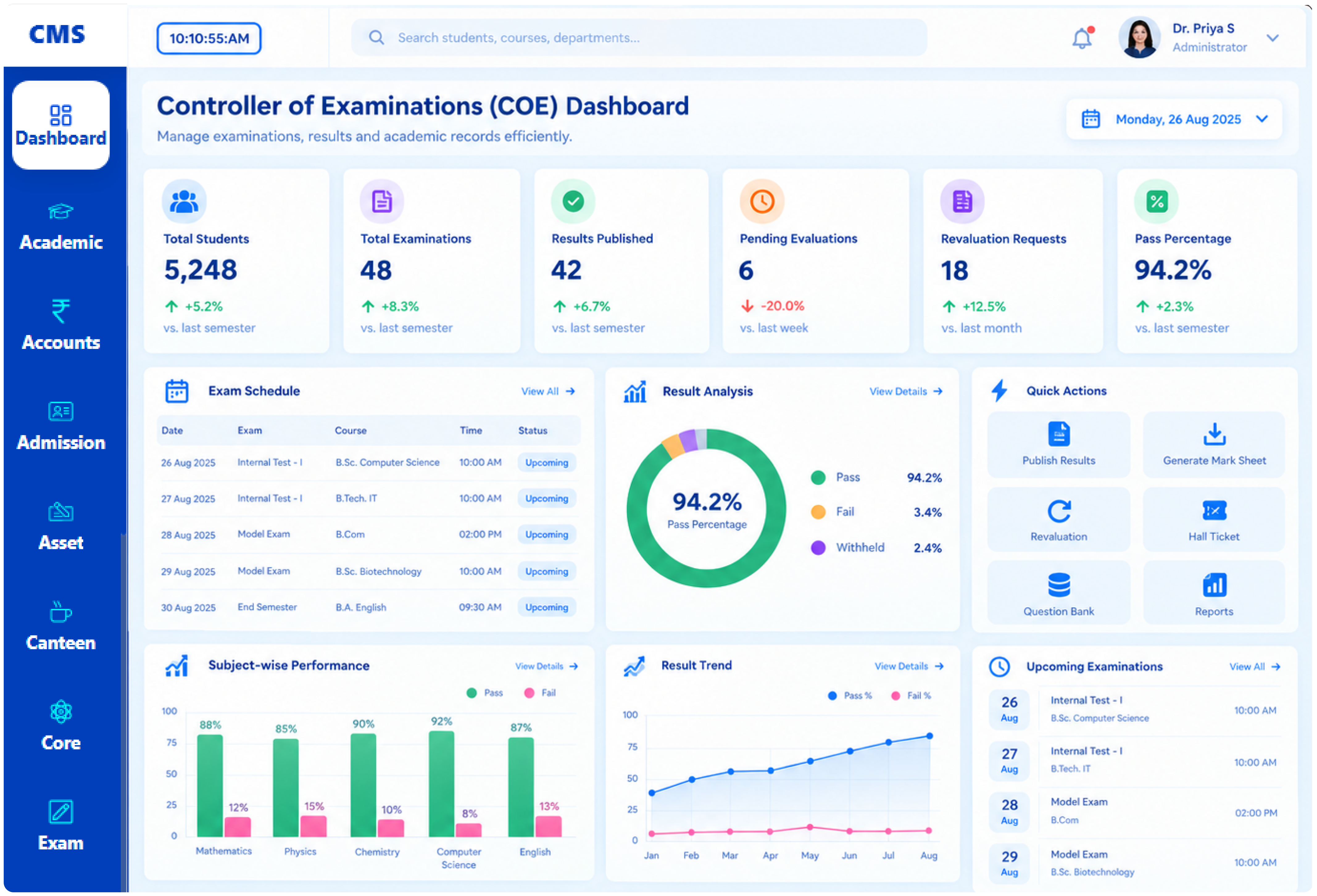 Controller of Examination (COE) dashboard